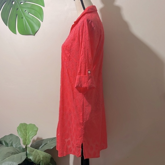 Talbots Medallion Jacquard Beach Shirt Swim CoverUp 100% Cotton size Small - Picture 8 of 11